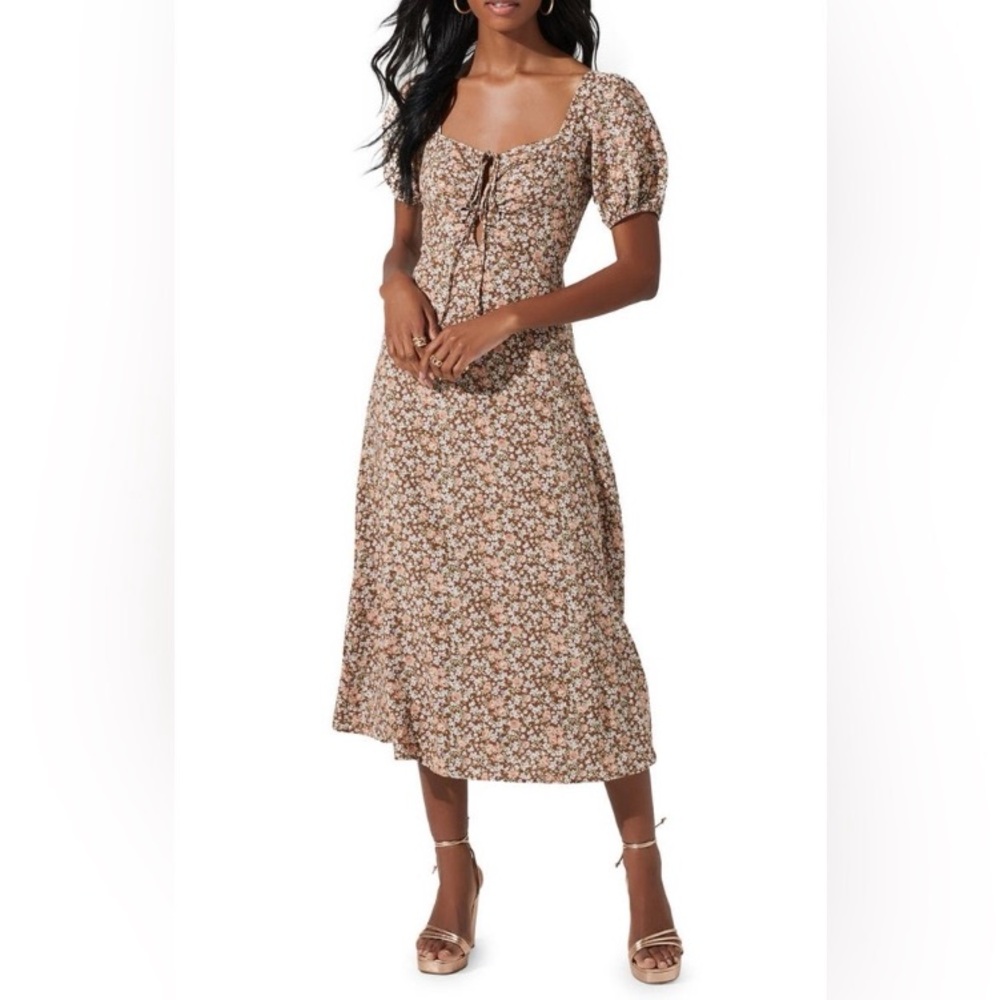Astr Floral Puff Sleeve Midi Dress